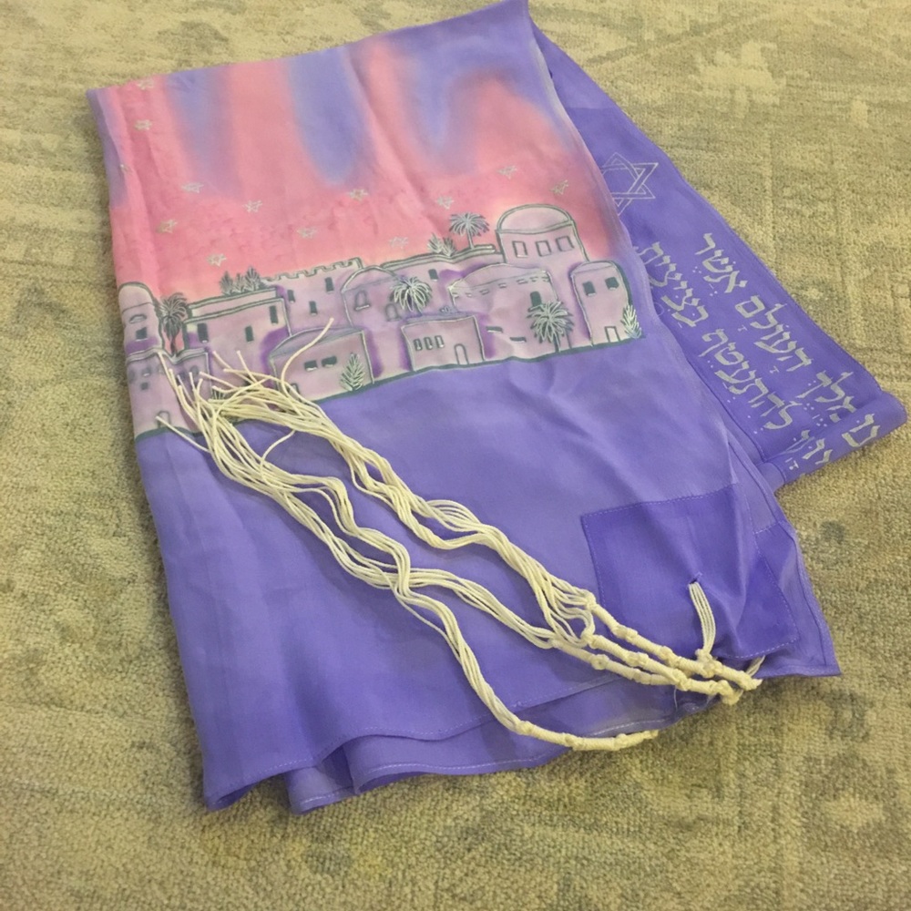 Silk Bijoux fine silk hand painted Tallit and matching clip